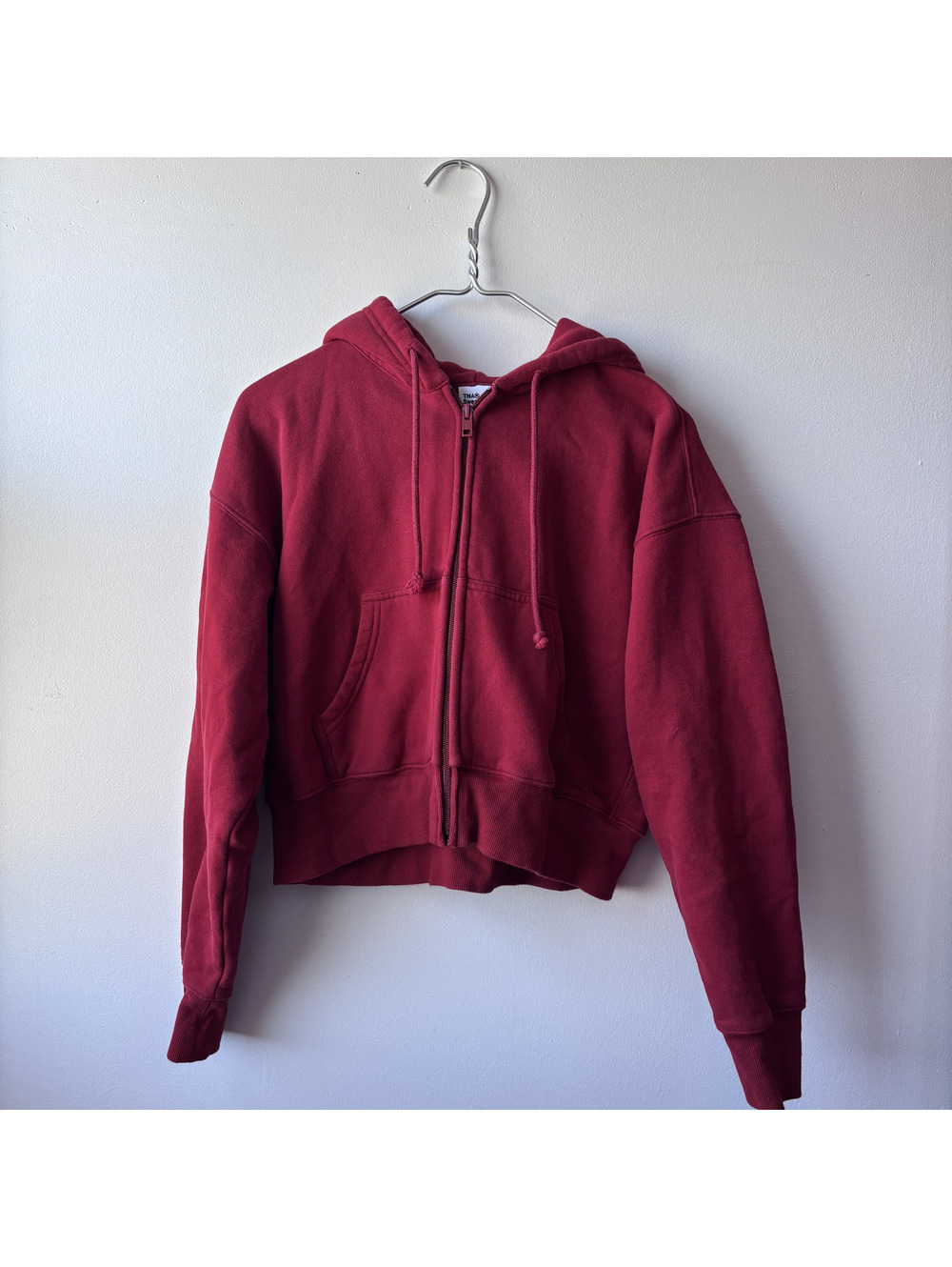 TNA Cozy Fleece Boyfriend Fit Zip-Up Hoodie in Burgundy Red, Size Small